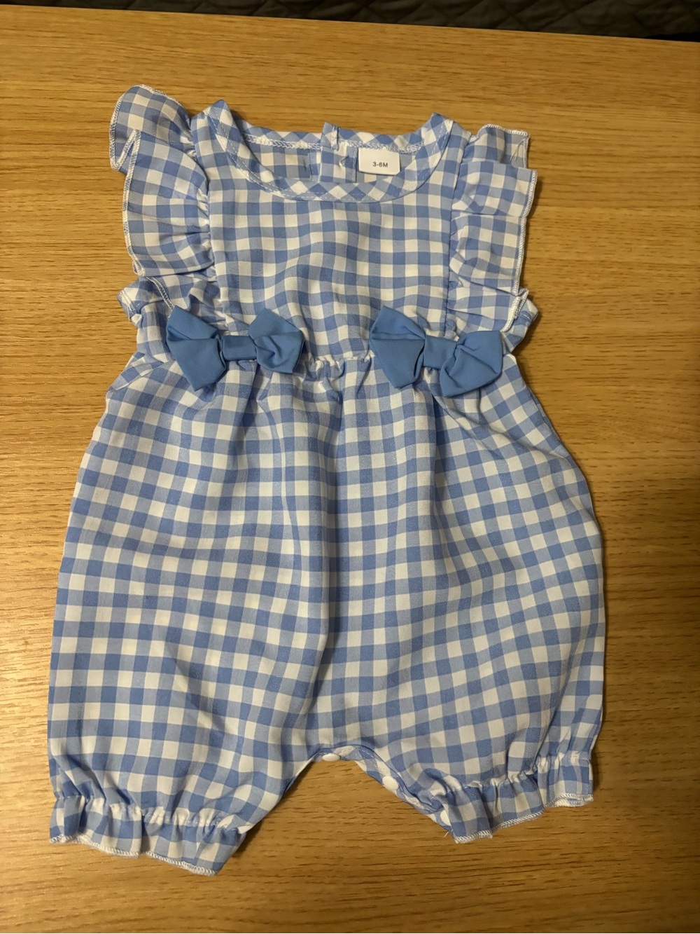 Source Unknown Blue & White Gingham Romper with Bows
